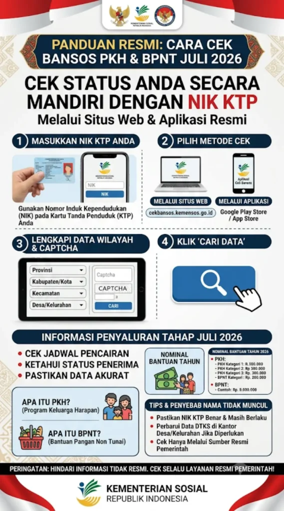 Cara Cek Bansos PKH dan BPNT Juli 2026 Online Pakai NIK KTP
